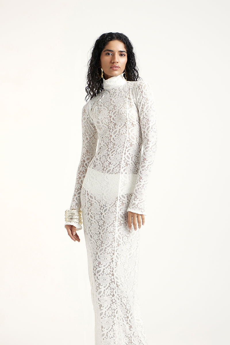 Deme By Gabriella off-white amber maxi dress with flowing fabric and elegant design, perfect for summer or special occasions.