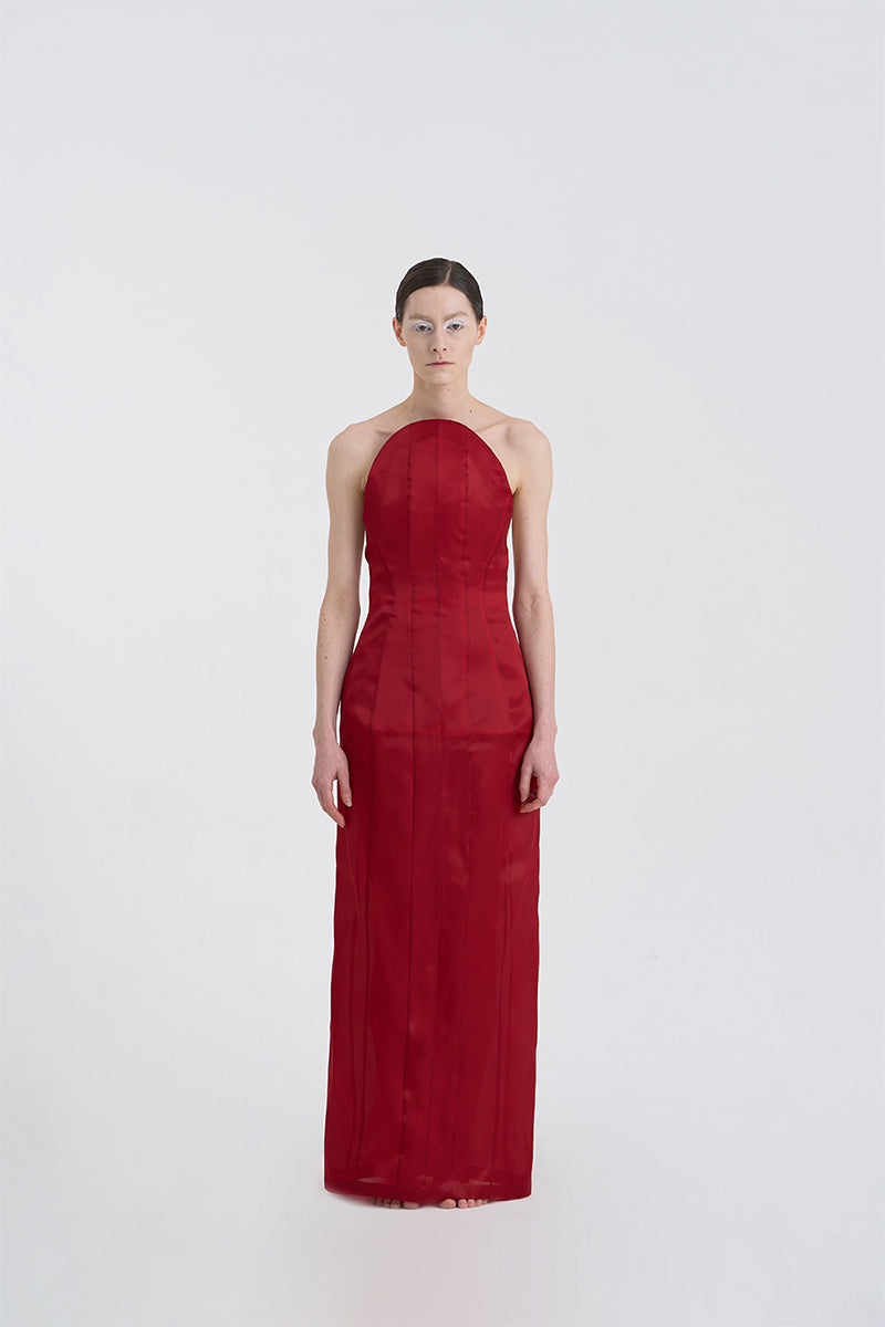 CORSET SILK GOWN IN RED - CULT MIA