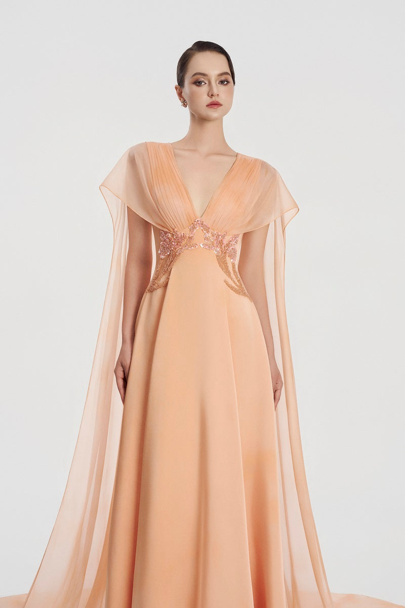 Tracy Studio satin deep V-neck maxi dress with flowing fabric and elegant design, perfect for formal occasions.