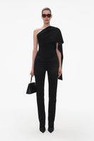 Black slim satin trousers by ELENAREVA, tailored pants with a sleek, smooth satin finish and modern slim fit style.