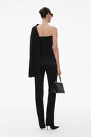 Black slim satin trousers by ELENAREVA, tailored pants with a sleek satin finish and modern fit, shown on a neutral background.