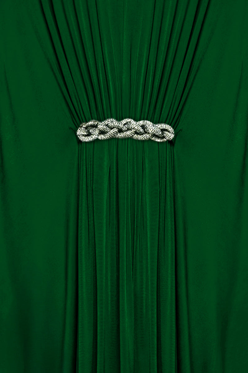 GATHERED VISCOSE JERSEY KAFTAN DRESS IN EMERALD - CULT MIA