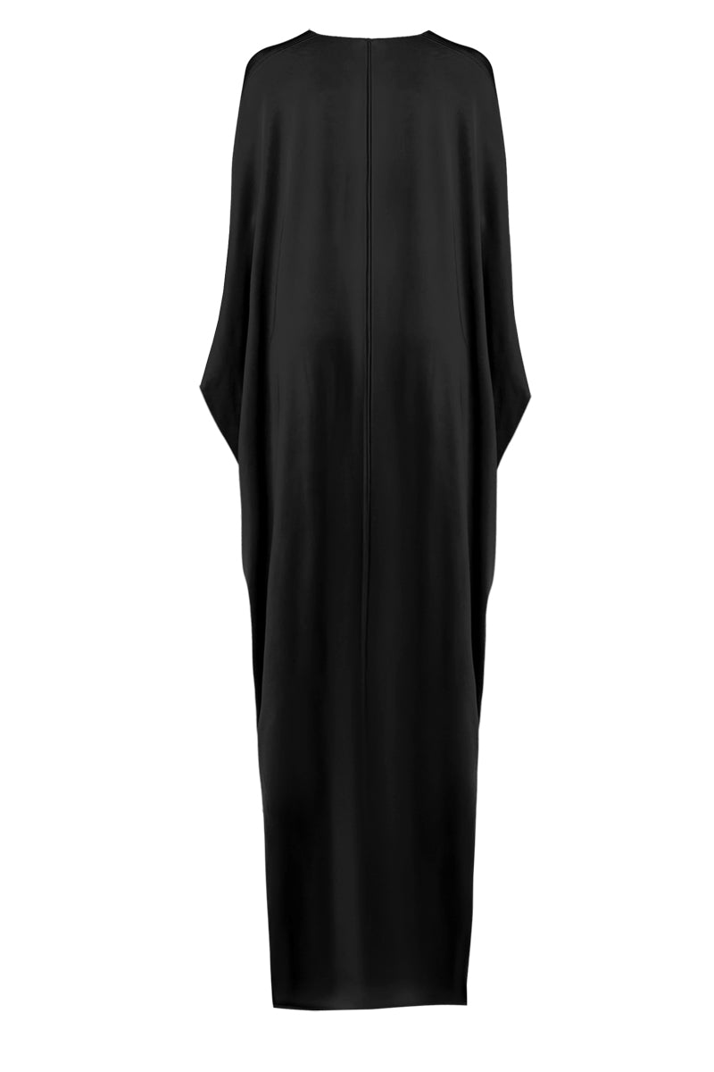 GATHERED VISCOSE JERSEY KAFTAN DRESS IN GUNMETAL - CULT MIA