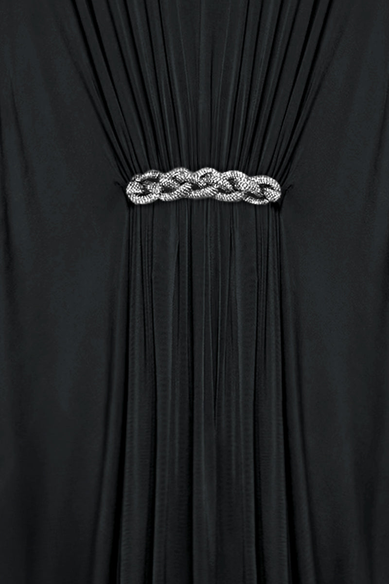 GATHERED VISCOSE JERSEY KAFTAN DRESS IN GUNMETAL - CULT MIA