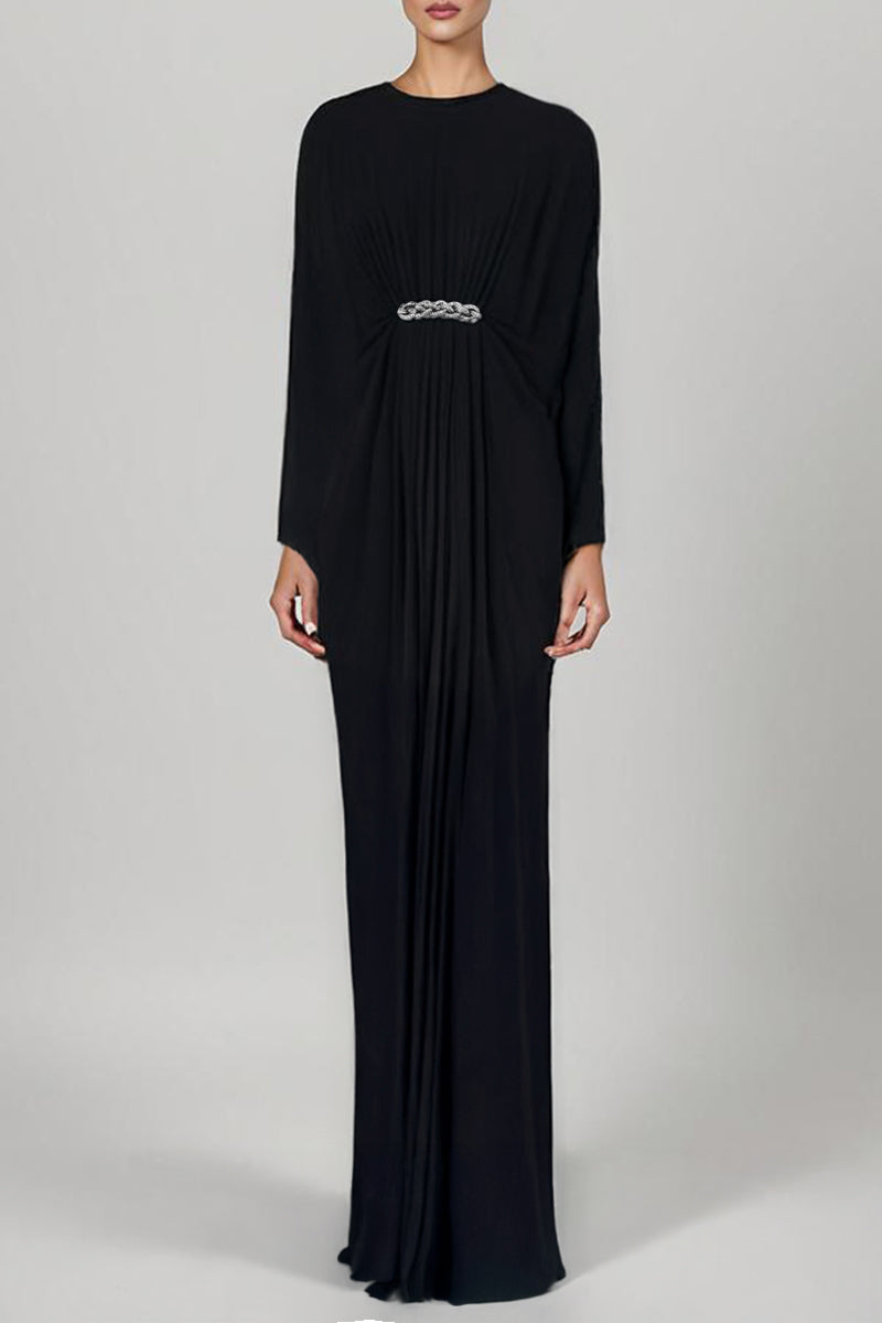 GATHERED VISCOSE JERSEY KAFTAN DRESS IN GUNMETAL - CULT MIA