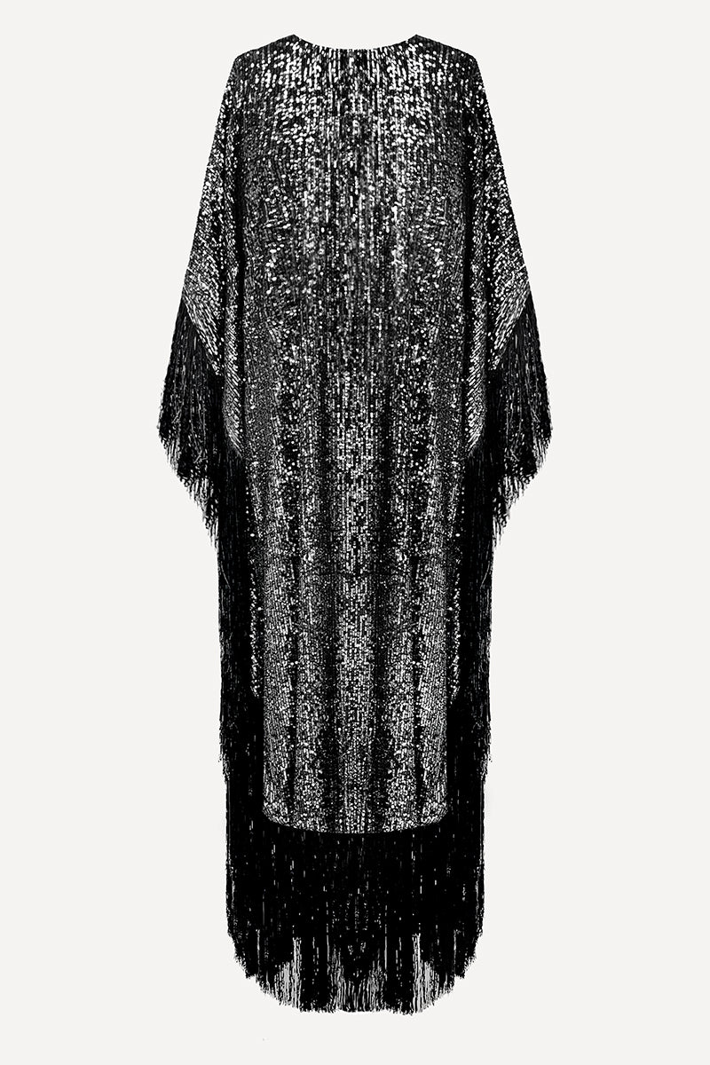 METALLIC SEQUIN KAFTAN IN SILVER - CULT MIA
