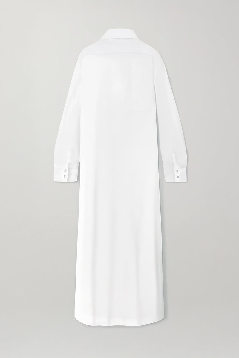 White Egyptian cotton shirt dress by SemSem, maxi dress style with a relaxed fit and back ghost design.