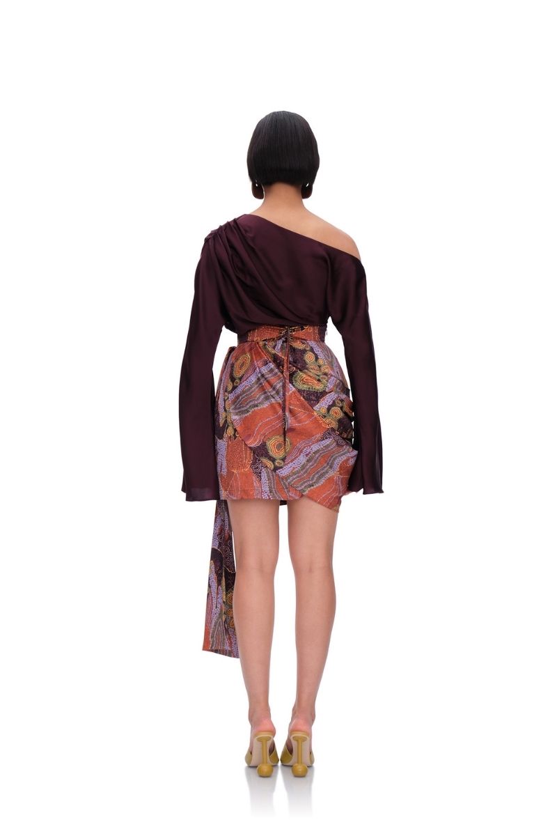 RIDA DRAPE MINI SKIRT IN KAVA PRINT - CULT MIA