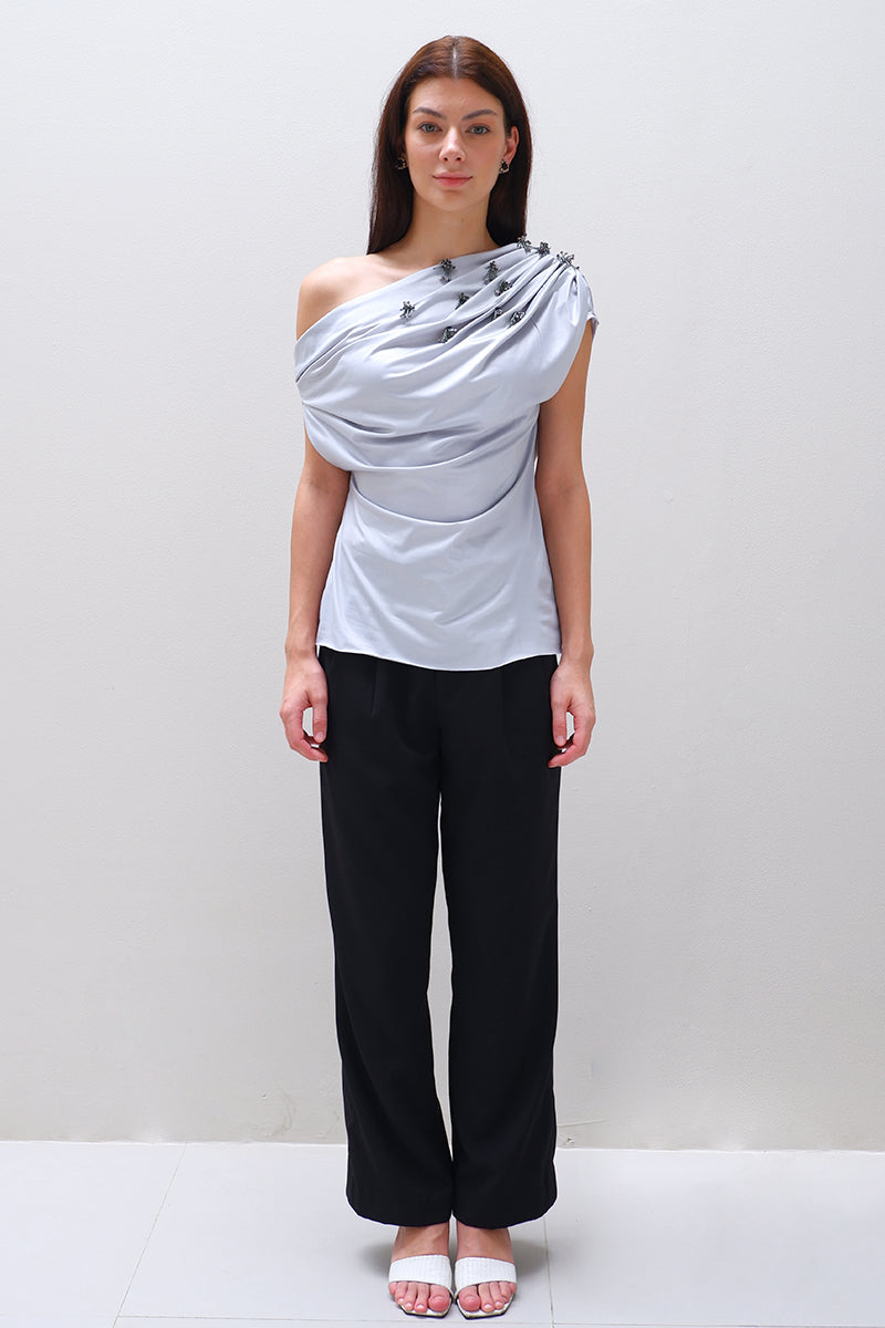 LUNARA TOP IN METALLIC SOFT BLUE - CULT MIA
