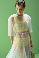 Lalo Thalia yellow top, stylish women's blouse with a relaxed fit and short sleeves, displayed on a white background.