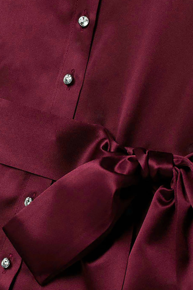 SILK SHIRT DRESS WITH SIDE SLITS IN BURGUNDY - CULT MIA