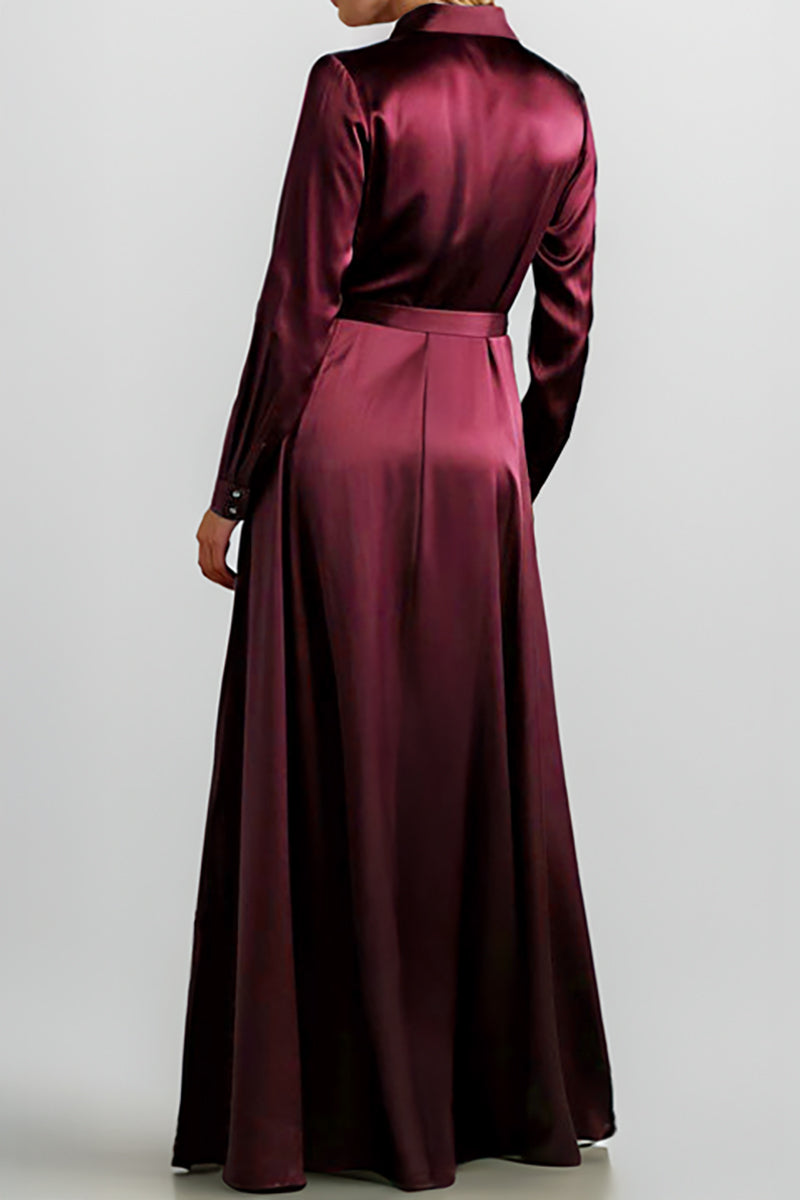 SILK SHIRT DRESS WITH SIDE SLITS IN BURGUNDY - CULT MIA