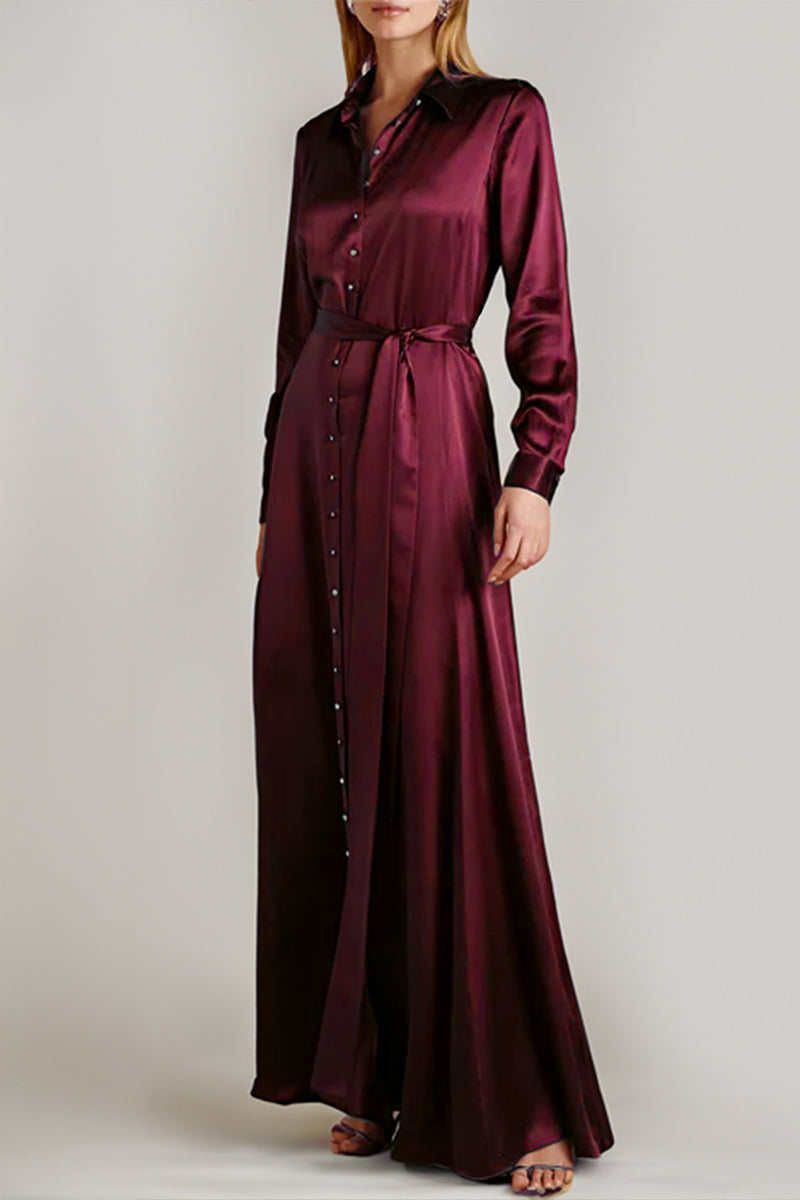 SILK SHIRT DRESS WITH SIDE SLITS IN BURGUNDY - CULT MIA