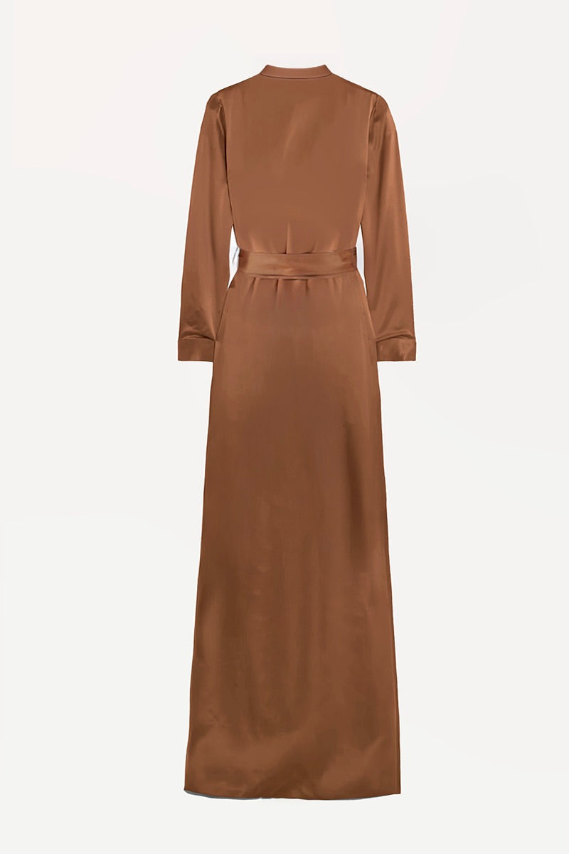SILK SHIRT DRESS WITH SIDE SLITS IN CAMEL - CULT MIA