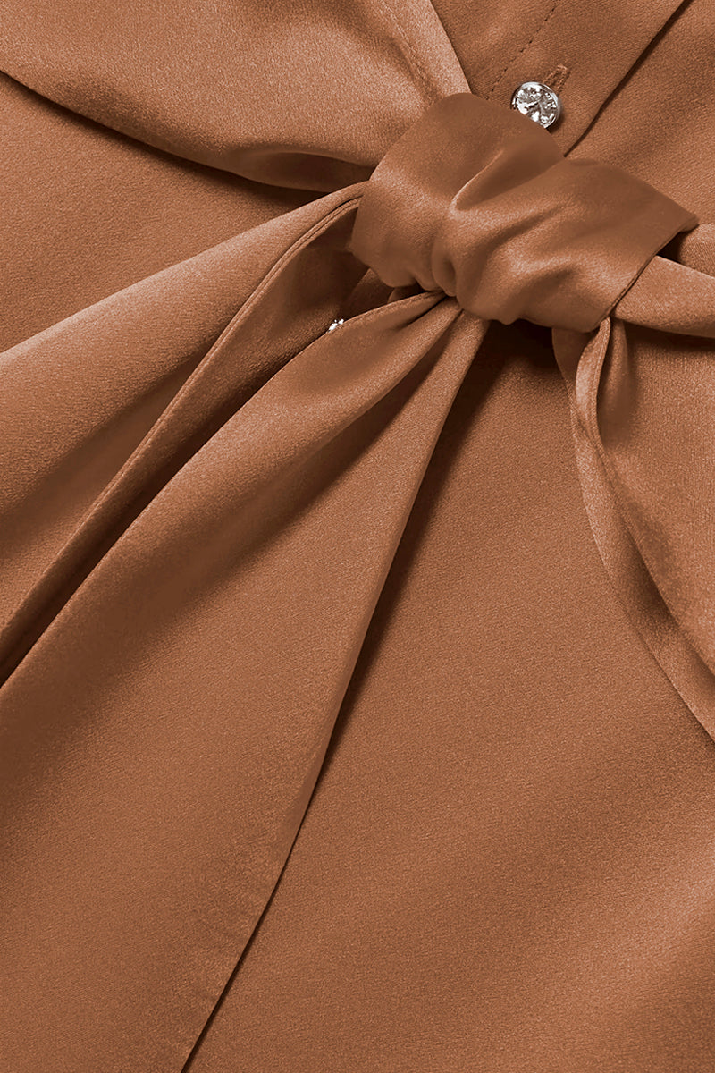 SILK SHIRT DRESS WITH SIDE SLITS IN CAMEL - CULT MIA