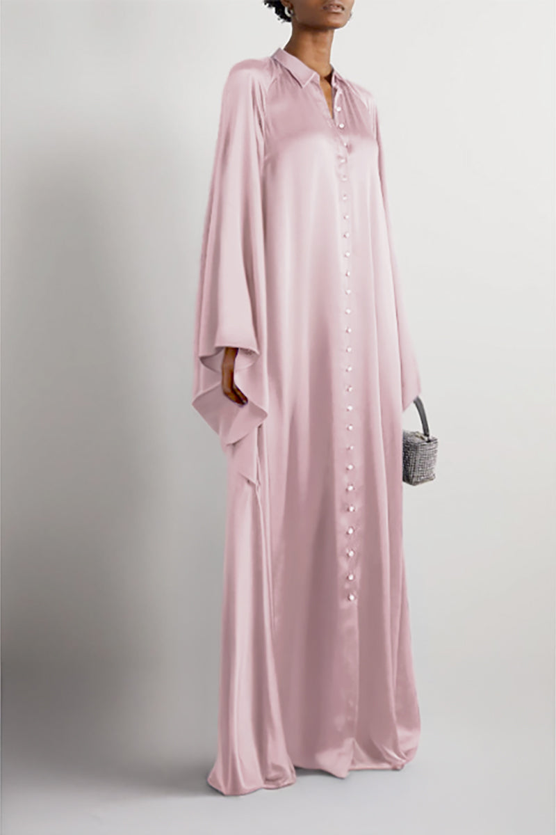 KAFTAN SHIRT DRESS WITH CRYSTAL BUTTONS IN MISTY ROSE - CULT MIA