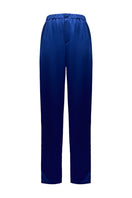 Navy hammered silk pajama pants with crystal trim from SemSem, featuring a relaxed fit and luxurious fabric.