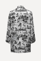 SemSem printed silk pajama top with ink print and crystal trim detail, featuring a relaxed fit and elegant design.