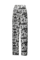 SemSem printed silk pajama pants with crystal trim detail in ink print, showcasing a luxurious and elegant sleepwear design.