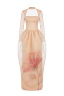 Elegant Peony Bloom Organza Gown by Margée Atelier featuring flowy fabric and intricate detailing, perfect for formal occasions.