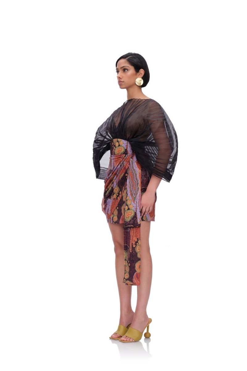 RIDA DRAPE MINI SKIRT IN KAVA PRINT - CULT MIA