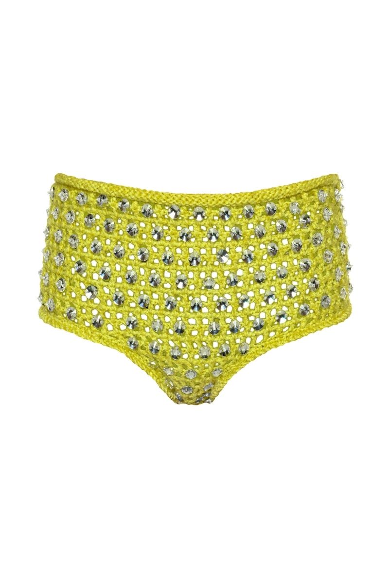Lalo Thalia yellow shorts with a relaxed fit and adjustable waist, displayed on a neutral background.