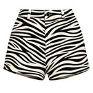 ZUT Ellis shorts in zebra print, casual shorts for women with bold black and white zebra pattern, front view.