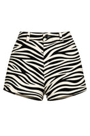 ZUT Ellis shorts in zebra print, casual shorts for women with bold black and white zebra pattern, front view.