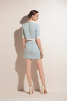 Valenciani mint cropped jacket with long sleeves and front zipper, stylish and lightweight for casual wear