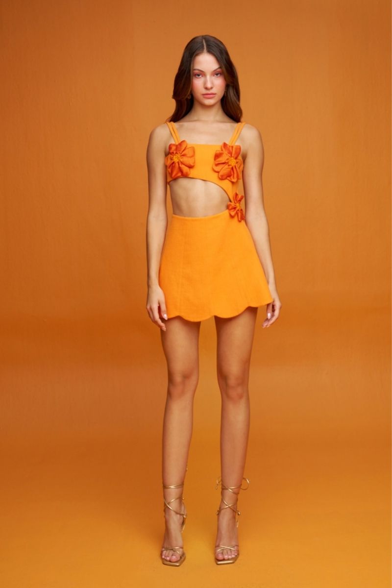 AMARYLLIS ORANGE FLORAL MINI DRESS - CULT MIA