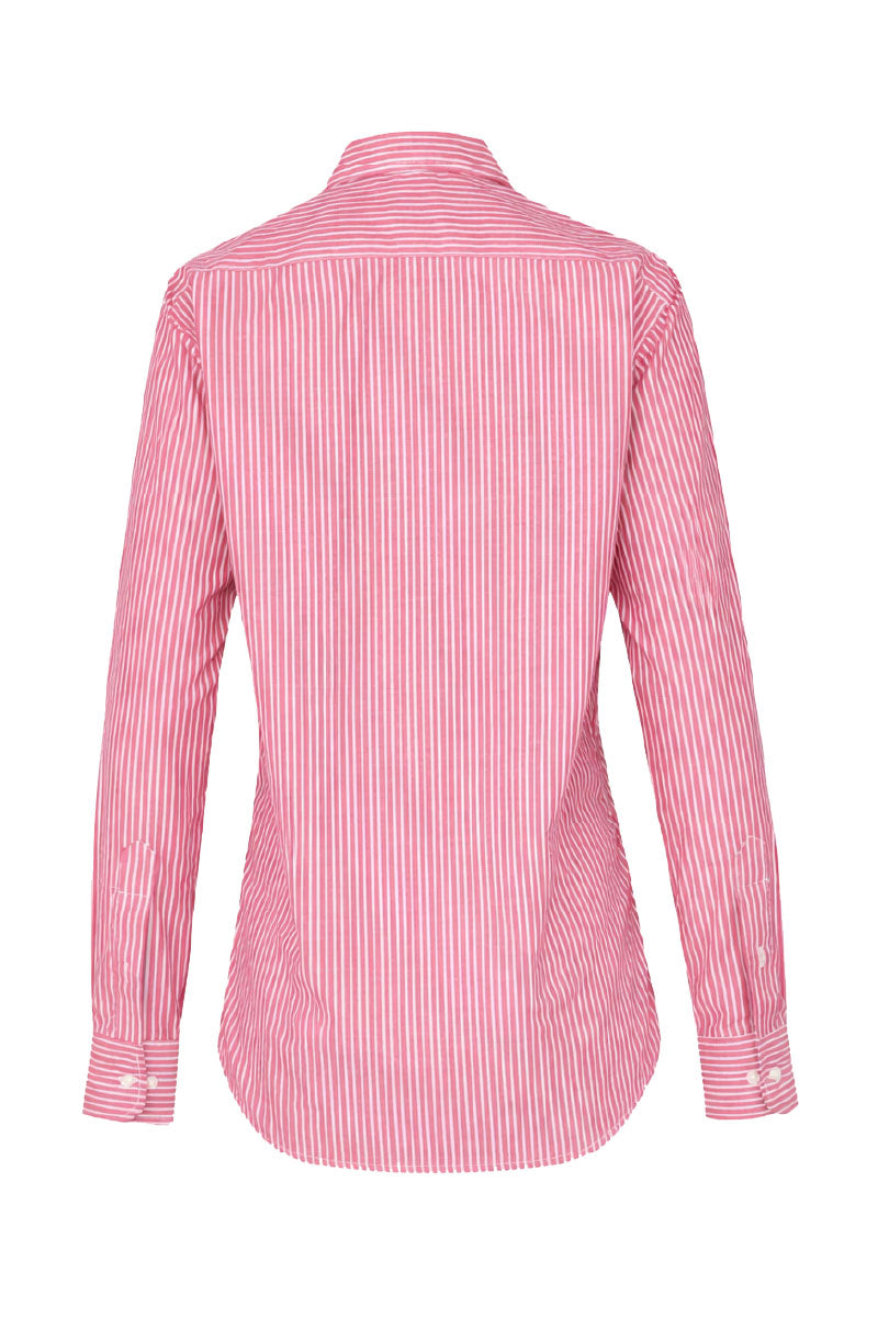 Red striped shirt by Verdelimon, front view showing bold horizontal stripes and classic collar, casual style for everyday wear.