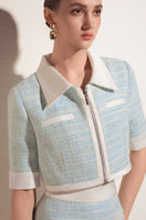 Valenciani mint cropped jacket with long sleeves and a stylish collar, perfect for casual or chic outfits.