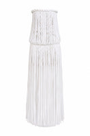 Keira Tong fringe lace maxi dress featuring intricate lace details and flowing fabric, perfect for elegant occasions.
