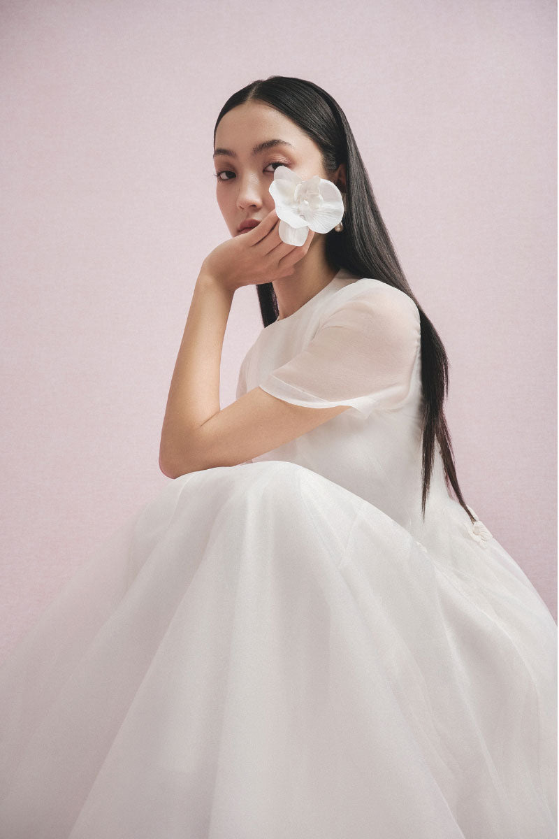White Plan Elina Tulle Midi Dress featuring a flowy tulle fabric and elegant design, perfect for special occasions.