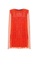 CEM crystal fringe mini dress featuring shimmering embellishments and a fitted silhouette, perfect for stylish evening wear.