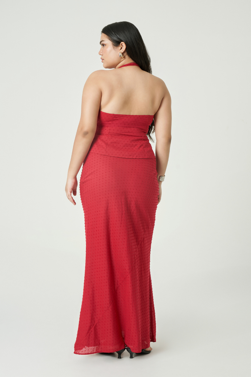 Summer Away CEFALÙ cherry maxi skirt featuring a flowing fabric and elegant design, perfect for casual or dressy occasions.