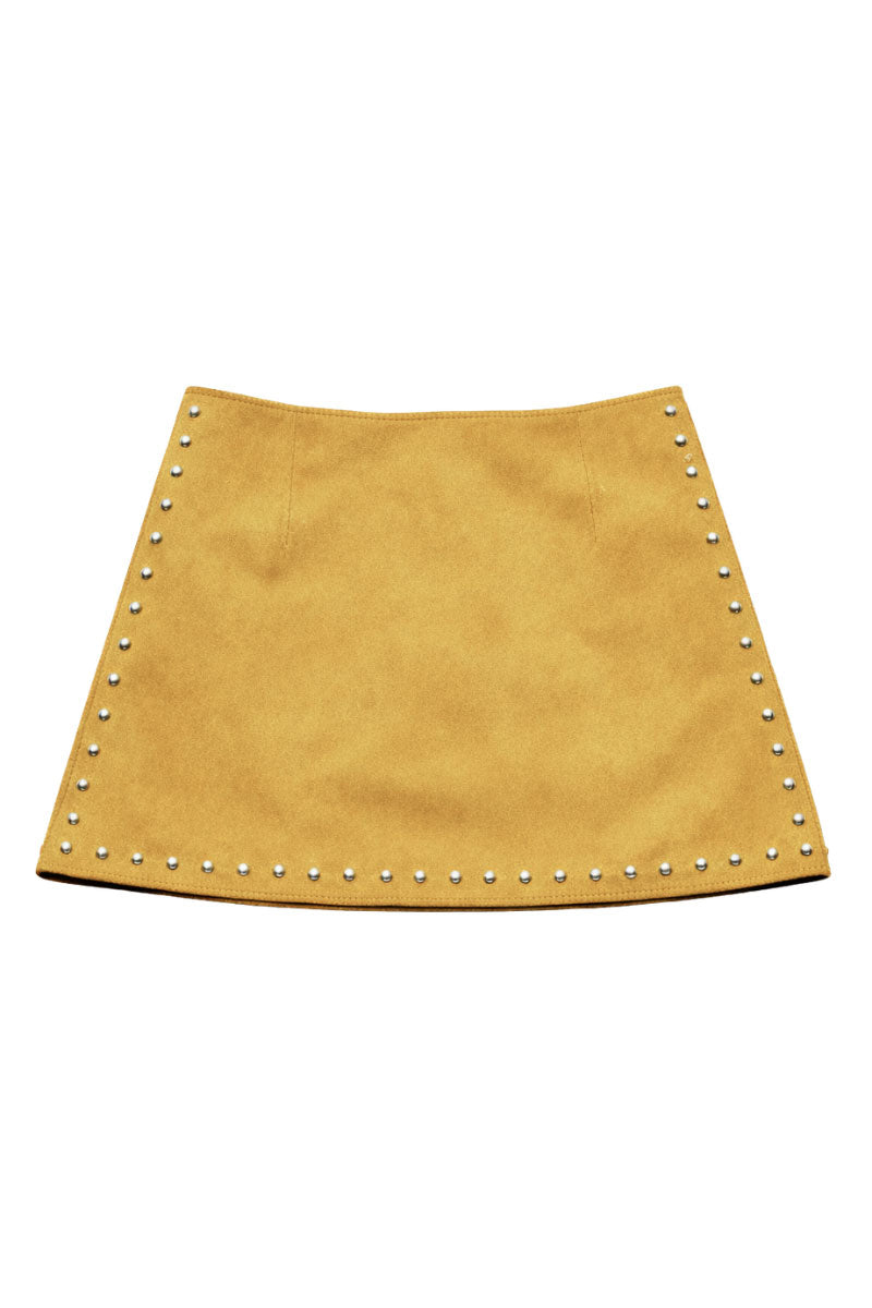 ZUT Tellier mini skirt in vibrant mango color, stylish and fitted, shown on a model with a clean background.