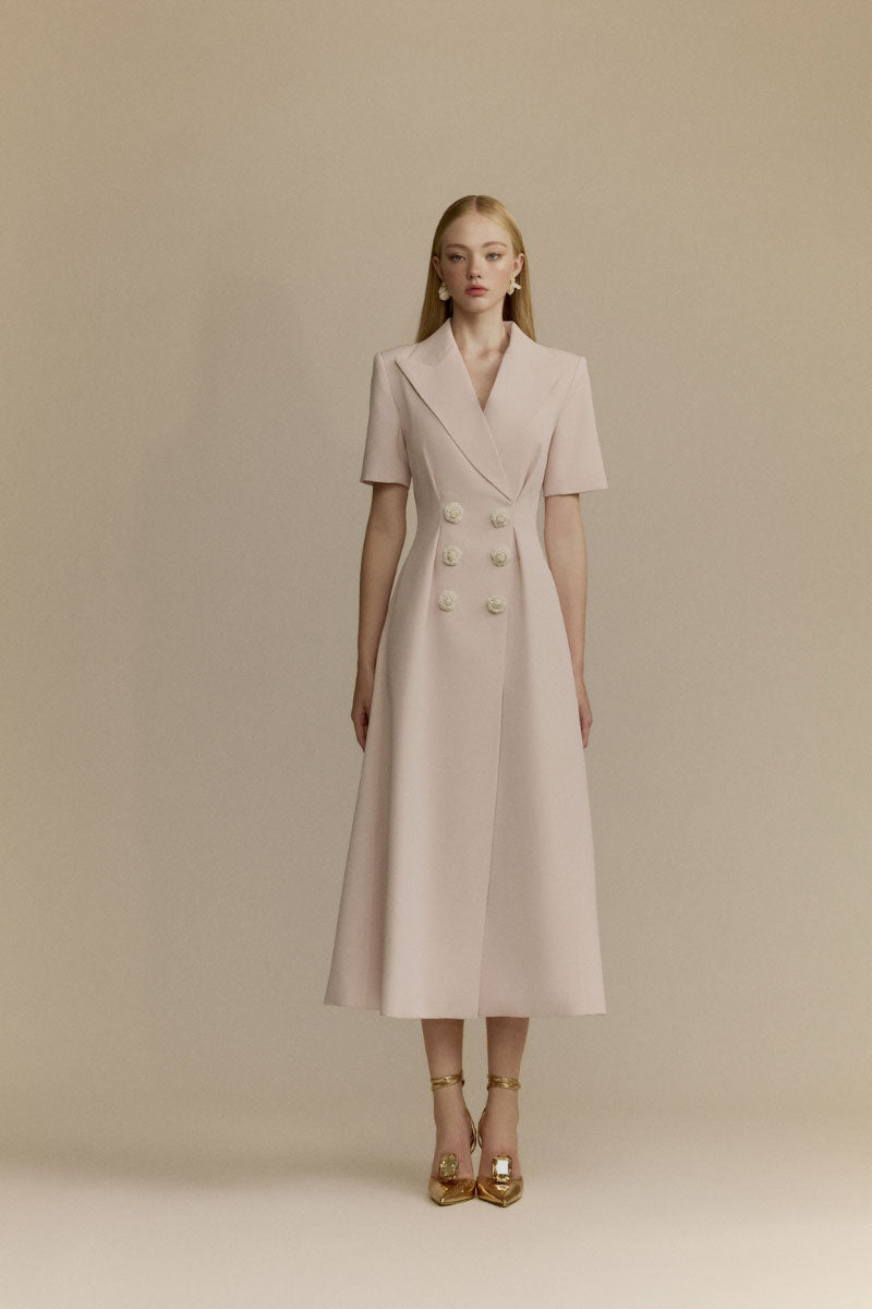 White Plan Dynasty Dress midi dress featuring a flowing silhouette and elegant design, shown in a close-up view.