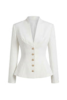 Keira Tong white folded buttons top, casual women's blouse with front buttons and folded collar, lightweight and stylish for everyday wear.