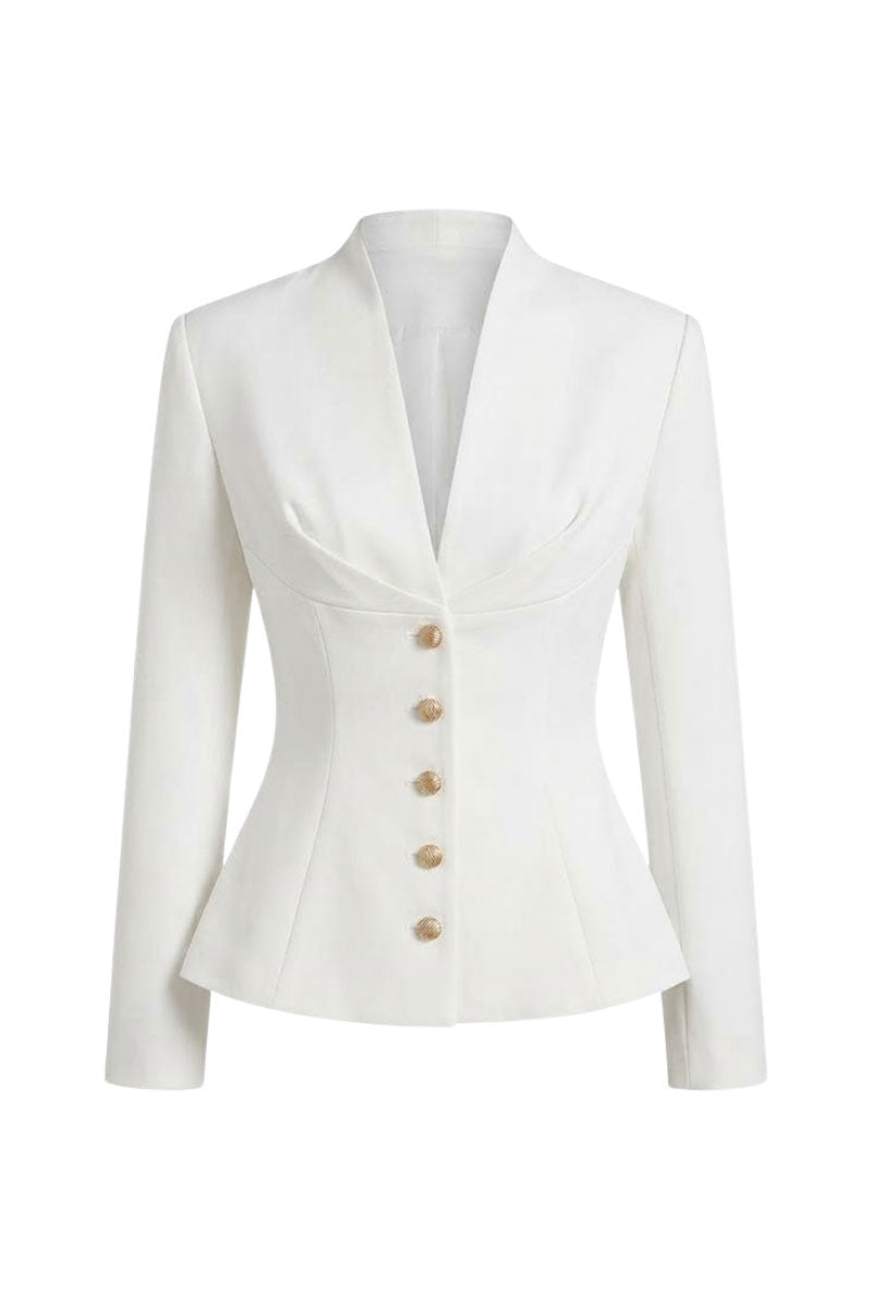 Keira Tong white folded buttons top, casual women's blouse with front buttons and folded collar, lightweight and stylish for everyday wear.