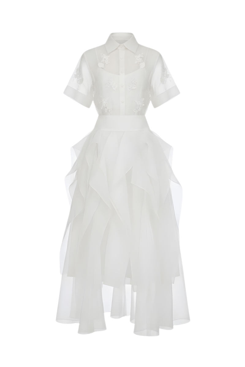 white silk ruffle dress Cascading Ruffle Gown Without Train in Ivory L (MADE-TO-ORDER)
