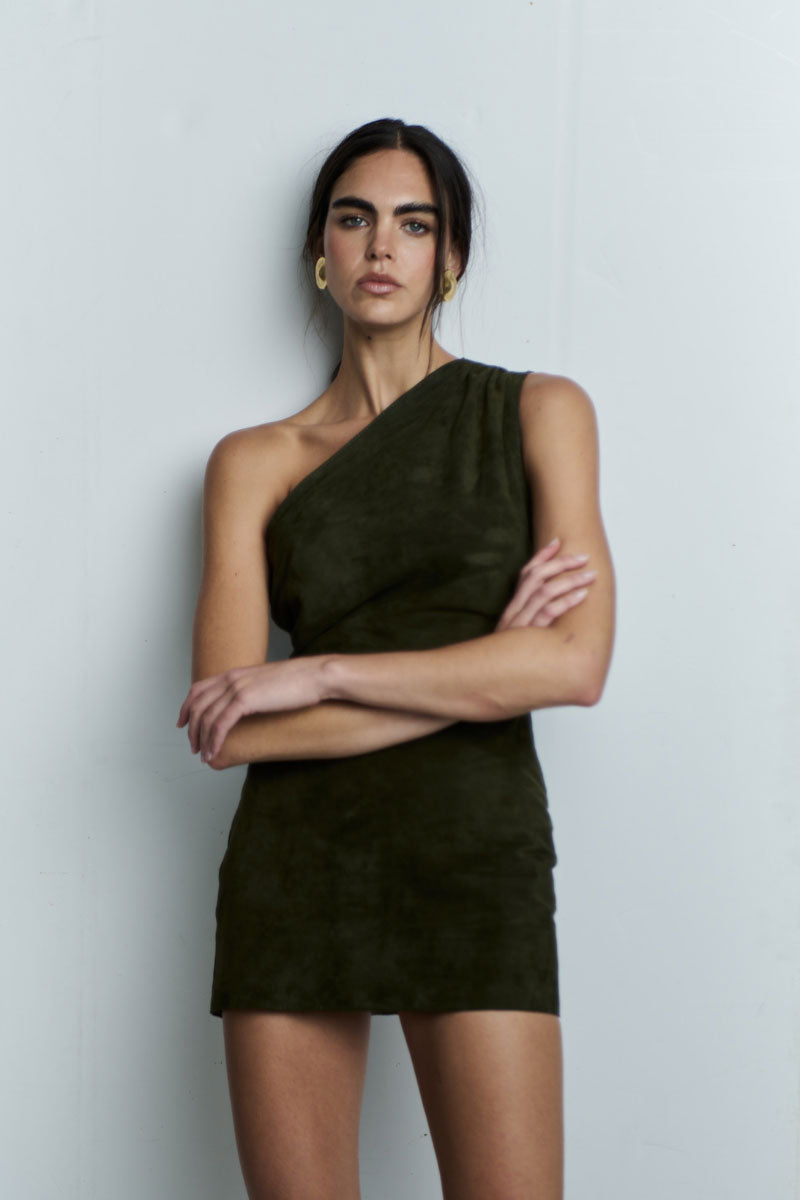 MATRIARCA MINI DRESS IN OLIVE GREEN - CULT MIA