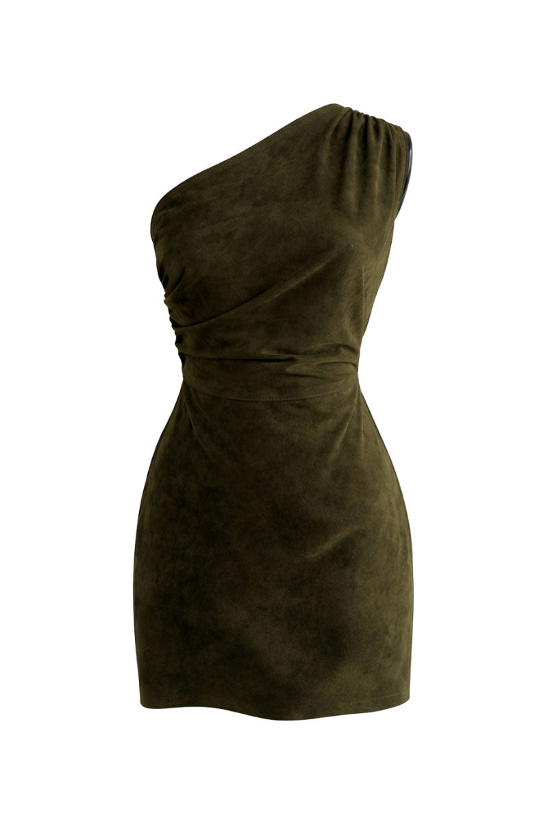 MATRIARCA MINI DRESS IN OLIVE GREEN - CULT MIA