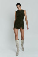 Olive green Colonial mini dress by ZUT, featuring a fitted silhouette and stylish design, shown on a model.