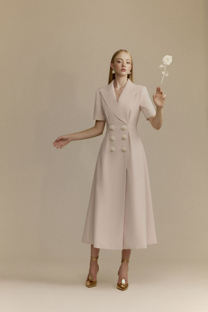 White Plan Dynasty midi dress featuring a flowy fabric and elegant design, perfect for stylish occasions.