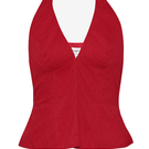 Summer Away RHEA cherry-colored top with a relaxed fit, featuring a V-neck and short sleeves, displayed on a plain background.