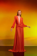 CEM CULT MIA X CEM chiffon backless gown in elegant design, showcasing flowy fabric and stylish backless detail.