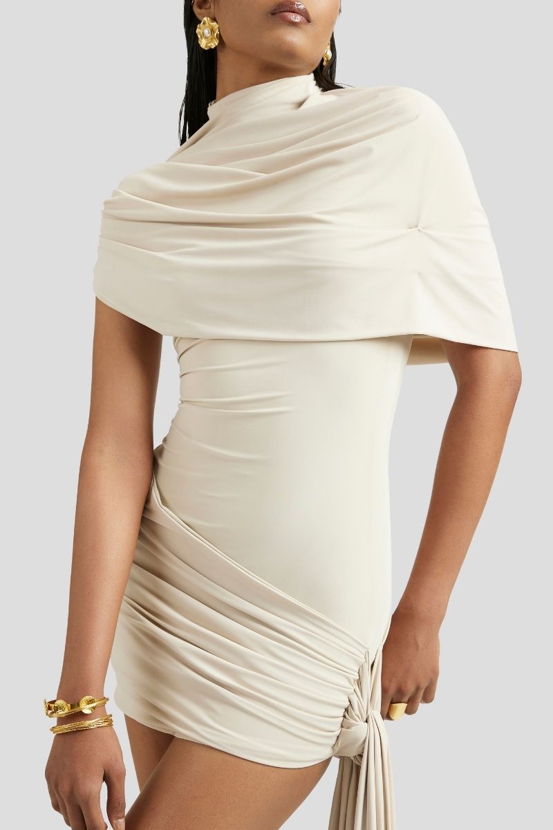 Deme By Gabriella ivory collete mini dress, stylish sleeveless dress with a fitted silhouette and elegant design.