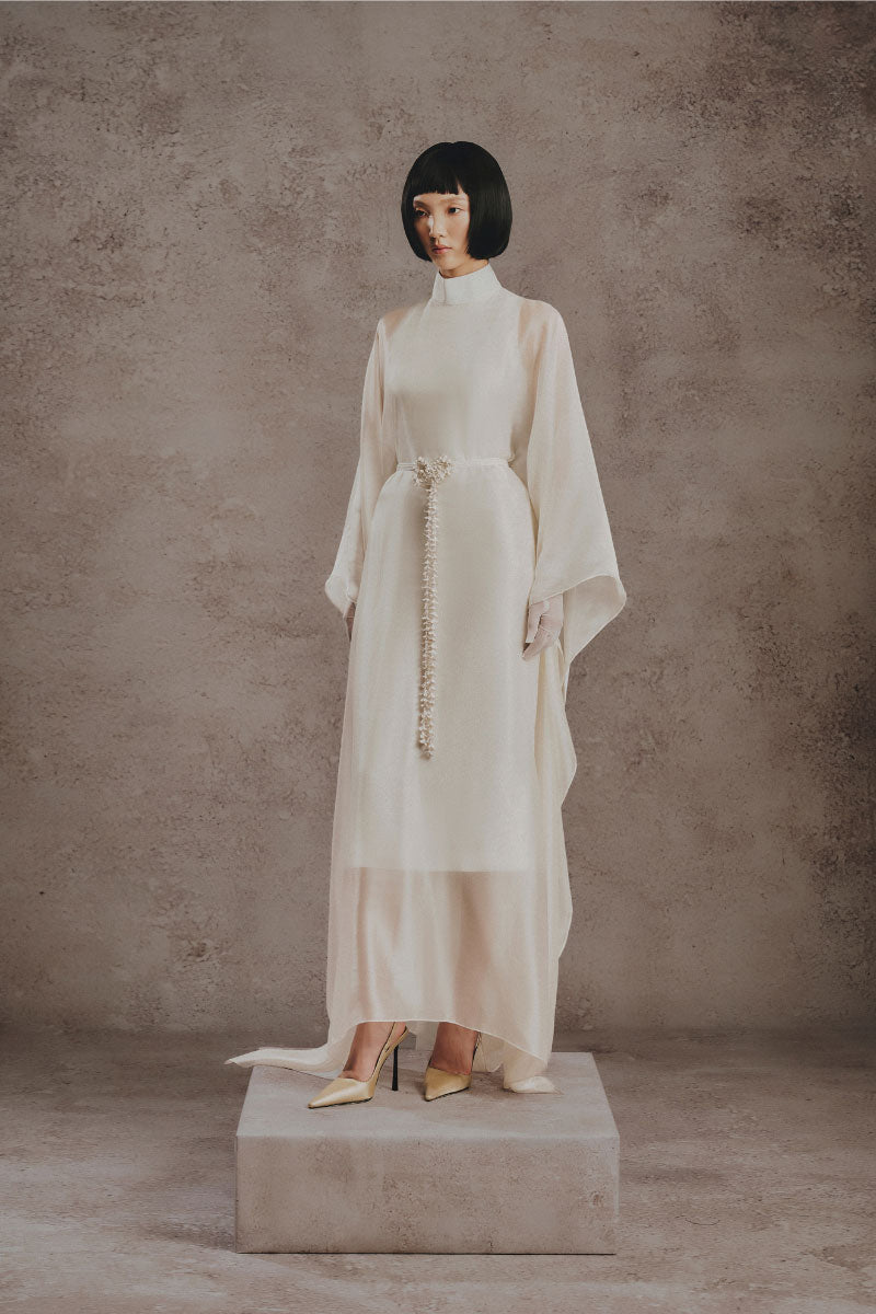 Ivory Serenity kaftan maxi dress by White Plan featuring flowing fabric and relaxed fit, perfect for casual or beach wear
