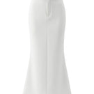 White waistband midi skirt by Keira Tong, featuring a sleek, mid-length design with a fitted waist and smooth fabric.